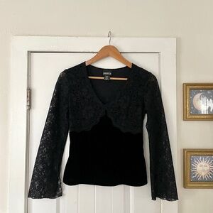 Baranda Y2K Lace Velvet Long Sleeve Black Goth Grunge Casual Sz Medium